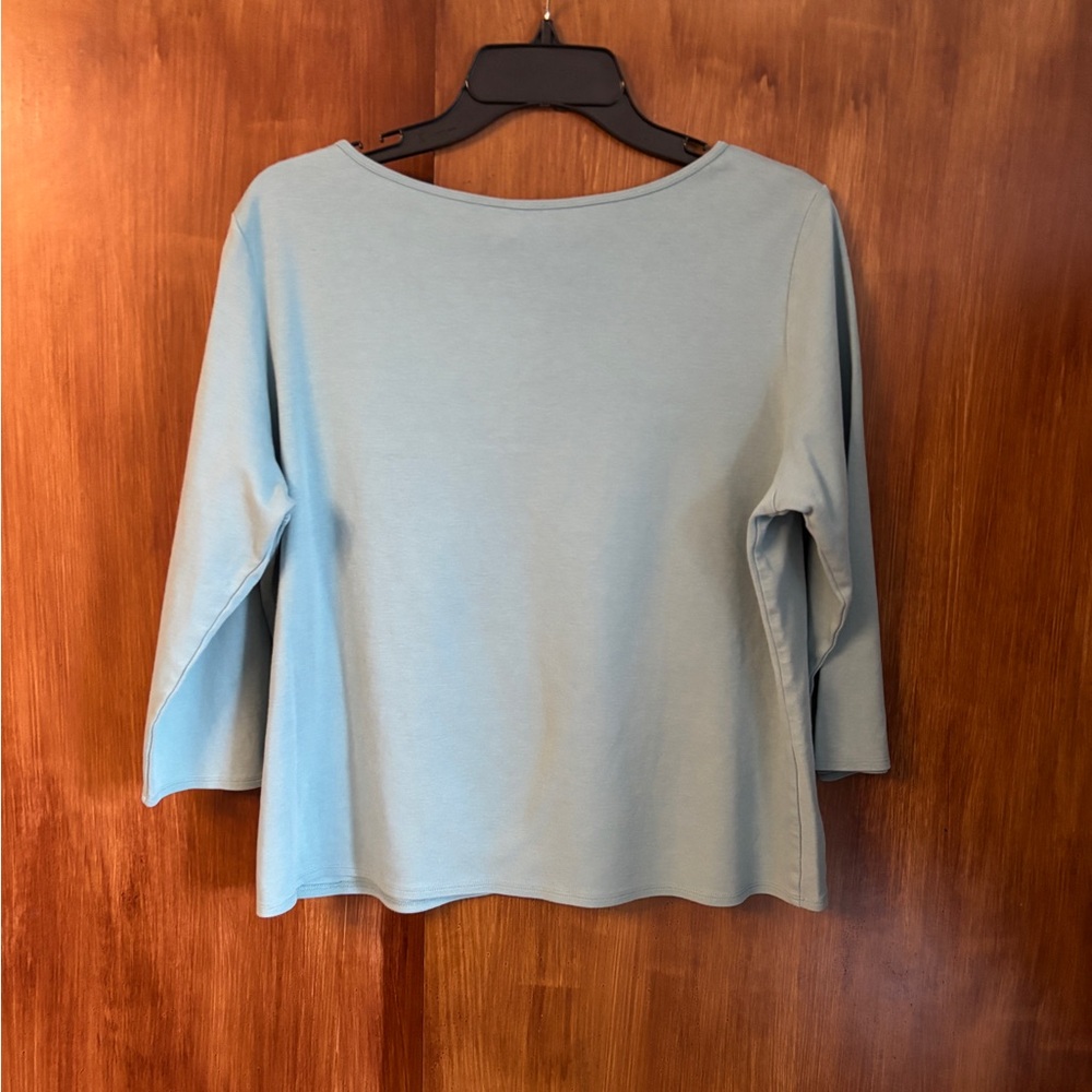 Eileen Fisher Round Neck 3/4 Sleeve 100% Cotton Ocean Blue Tee Shirt, Women’s XL - Picture 10 of 16
